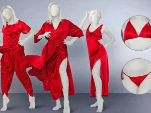 Luxury 6-Piece Red Satin Nightwear Set for Women
