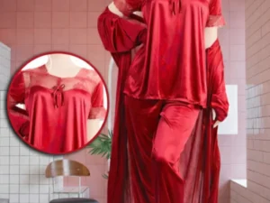 New Arrival 3-Piece Soft Silk Night Suit for Women