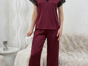 Women’s 2-Piece Satin Pajama Set with Lace