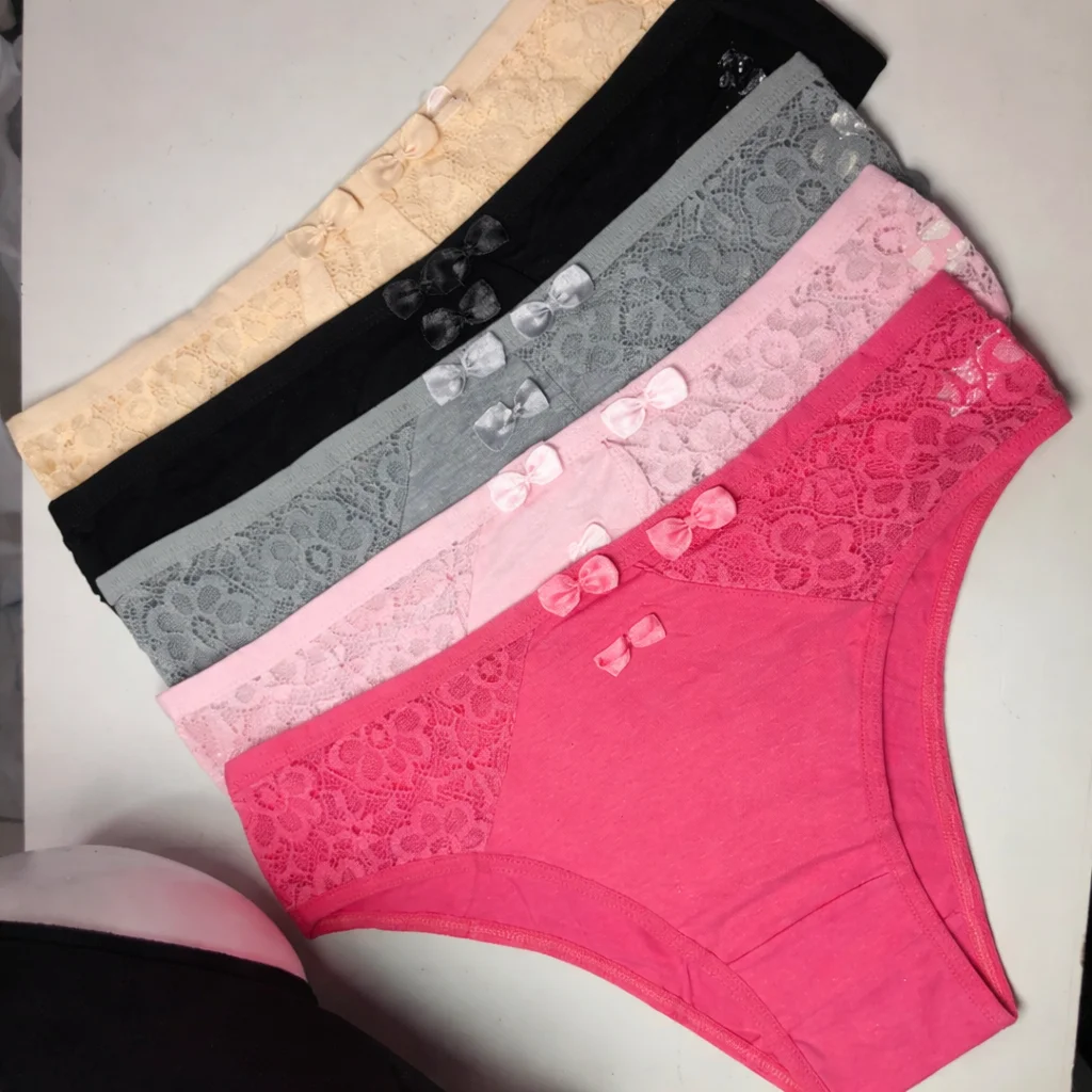Zarniawear pack of 5 soft lace bikini panties featuring breathable combed cotton for a seamless look under lawn suits.