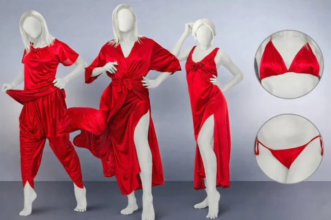 Luxury 6-Piece Red Satin Nightwear Set for Women